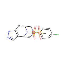 CS(=O)(=O)N1C[C@@H]2c3cn[nH]c3C[C@H](C1)N2S(=O)(=O)c1ccc(Cl)cc1 ZINC000045286883