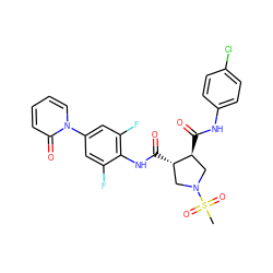 CS(=O)(=O)N1C[C@H](C(=O)Nc2ccc(Cl)cc2)[C@@H](C(=O)Nc2c(F)cc(-n3ccccc3=O)cc2F)C1 ZINC000058583906