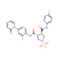 CS(=O)(=O)N1C[C@H](C(=O)Nc2ccc(Cl)cn2)[C@@H](C(=O)Nc2ccc(-n3ccccc3=O)cc2F)C1 ZINC000058592357