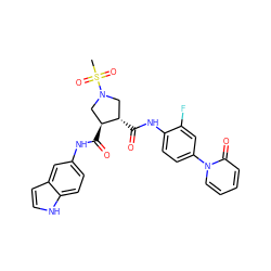 CS(=O)(=O)N1C[C@H](C(=O)Nc2ccc3[nH]ccc3c2)[C@@H](C(=O)Nc2ccc(-n3ccccc3=O)cc2F)C1 ZINC000058591017