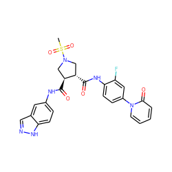 CS(=O)(=O)N1C[C@H](C(=O)Nc2ccc3[nH]ncc3c2)[C@@H](C(=O)Nc2ccc(-n3ccccc3=O)cc2F)C1 ZINC000058591593