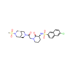 CS(=O)(=O)N1C[C@H]2C[C@@H](CN(C(=O)CN3CCC[C@H](NS(=O)(=O)c4ccc5cc(Cl)ccc5c4)C3=O)C2)C1 ZINC000101457137