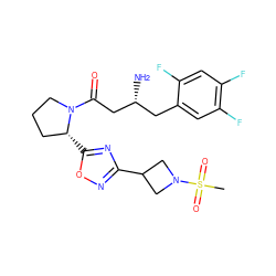 CS(=O)(=O)N1CC(c2noc([C@@H]3CCCN3C(=O)C[C@H](N)Cc3cc(F)c(F)cc3F)n2)C1 ZINC000045245946