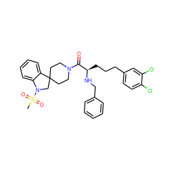 CS(=O)(=O)N1CC2(CCN(C(=O)[C@@H](CCCc3ccc(Cl)c(Cl)c3)NCc3ccccc3)CC2)c2ccccc21 ZINC000029545107