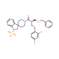 CS(=O)(=O)N1CC2(CCN(C(=O)[C@@H](COCc3ccccc3)NCc3ccc(Cl)cc3Cl)CC2)c2ccccc21 ZINC000029490024