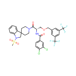 CS(=O)(=O)N1CC2(CCN(C(=O)[C@H](COCc3cc(C(F)(F)F)cc(C(F)(F)F)c3)NC(=O)c3ccc(Cl)c(Cl)c3)CC2)c2ccccc21 ZINC000095609604