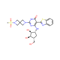 CS(=O)(=O)N1CC2(CN(c3nc(N[C@@H]4C[C@H](CO)[C@@H](O)[C@H]4O)c(-c4nc5ccccc5s4)c(=O)[nH]3)C2)C1 ZINC001772615839