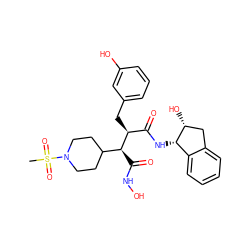 CS(=O)(=O)N1CCC([C@H](C(=O)NO)[C@@H](Cc2cccc(O)c2)C(=O)N[C@H]2c3ccccc3C[C@H]2O)CC1 ZINC000028755399