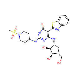 CS(=O)(=O)N1CCC(Nc2nc(N[C@@H]3C[C@H](CO)[C@@H](O)[C@H]3O)c(-c3nc4ccccc4s3)c(=O)[nH]2)CC1 ZINC001772617464