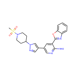 CS(=O)(=O)N1CCC(n2cc(-c3cnc(N)c(-c4nc5ccccc5o4)c3)cn2)CC1 ZINC000053243337