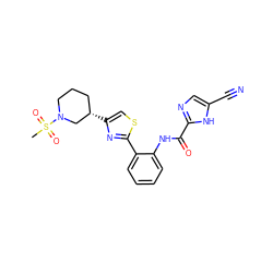 CS(=O)(=O)N1CCC[C@H](c2csc(-c3ccccc3NC(=O)c3ncc(C#N)[nH]3)n2)C1 ZINC001772628844