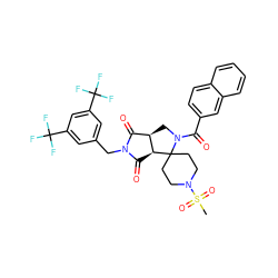 CS(=O)(=O)N1CCC2(CC1)[C@H]1C(=O)N(Cc3cc(C(F)(F)F)cc(C(F)(F)F)c3)C(=O)[C@H]1CN2C(=O)c1ccc2ccccc2c1 ZINC000026820767