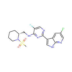 CS(=O)(=O)N1CCCC[C@@H]1CNc1nc(-c2c[nH]c3ncc(Cl)cc23)ncc1F ZINC000165716625