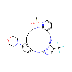 CS(=O)(=O)N1CCCc2cc(ccc2N2CCOCC2)NC2=NC=C(C(F)(F)F)C(=NCc3cccnc31)N2 ZINC001772569681