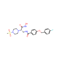 CS(=O)(=O)N1CCN([C@@H](CNC(=O)c2ccc(OCc3ccc(F)cc3)cc2)C(=O)NO)CC1 ZINC000116375698