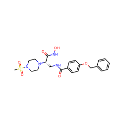 CS(=O)(=O)N1CCN([C@@H](CNC(=O)c2ccc(OCc3ccccc3)cc2)C(=O)NO)CC1 ZINC000116375418