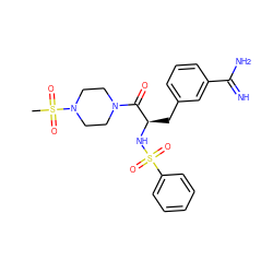 CS(=O)(=O)N1CCN(C(=O)[C@@H](Cc2cccc(C(=N)N)c2)NS(=O)(=O)c2ccccc2)CC1 ZINC000013765434