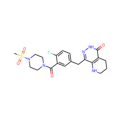 CS(=O)(=O)N1CCN(C(=O)c2cc(Cc3n[nH]c(=O)c4c3NCCC4)ccc2F)CC1 ZINC000084689727