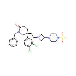 CS(=O)(=O)N1CCN(C2CN(CC[C@]3(c4ccc(Cl)c(Cl)c4)CCC(=O)N(Cc4ccccc4)C3)C2)CC1 ZINC000096902210