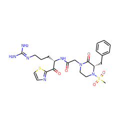 CS(=O)(=O)N1CCN(CC(=O)N[C@@H](CCCN=C(N)N)C(=O)c2nccs2)C(=O)[C@@H]1Cc1ccccc1 ZINC000003972989