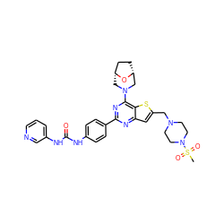 CS(=O)(=O)N1CCN(Cc2cc3nc(-c4ccc(NC(=O)Nc5cccnc5)cc4)nc(N4C[C@@H]5CC[C@H](C4)O5)c3s2)CC1 ZINC000049757367