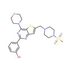 CS(=O)(=O)N1CCN(Cc2cc3nc(-c4cccc(O)c4)nc(N4CCOCC4)c3s2)CC1 ZINC000035850795