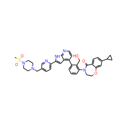 CS(=O)(=O)N1CCN(Cc2ccc(-c3cc4c(-c5cccc(N6CCOc7cc(C8CC8)ccc7C6=O)c5CO)ccnc4[nH]3)nc2)CC1 ZINC001772623263