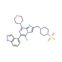 CS(=O)(=O)N1CCN(Cc2cn3c(Cl)c(-c4cccc5[nH]ncc45)nc(N4CCOCC4)c3n2)CC1 ZINC000073296024