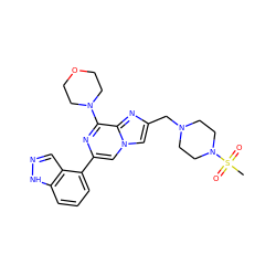 CS(=O)(=O)N1CCN(Cc2cn3cc(-c4cccc5[nH]ncc45)nc(N4CCOCC4)c3n2)CC1 ZINC000073296018