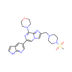 CS(=O)(=O)N1CCN(Cc2cn3cc(-c4cnc5[nH]ccc5c4)nc(N4CCOCC4)c3n2)CC1 ZINC000084690305