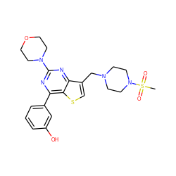 CS(=O)(=O)N1CCN(Cc2csc3c(-c4cccc(O)c4)nc(N4CCOCC4)nc23)CC1 ZINC000205713539