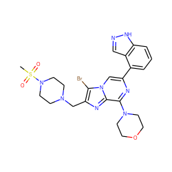 CS(=O)(=O)N1CCN(Cc2nc3c(N4CCOCC4)nc(-c4cccc5[nH]ncc45)cn3c2Br)CC1 ZINC000073296020