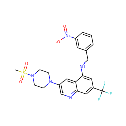 CS(=O)(=O)N1CCN(c2cnc3cc(C(F)(F)F)cc(NCc4cccc([N+](=O)[O-])c4)c3c2)CC1 ZINC000071318102