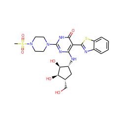 CS(=O)(=O)N1CCN(c2nc(N[C@@H]3C[C@H](CO)[C@@H](O)[C@H]3O)c(-c3nc4ccccc4s3)c(=O)[nH]2)CC1 ZINC001772655988