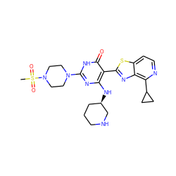 CS(=O)(=O)N1CCN(c2nc(N[C@@H]3CCCNC3)c(-c3nc4c(C5CC5)nccc4s3)c(=O)[nH]2)CC1 ZINC001772605215