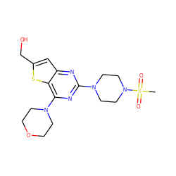 CS(=O)(=O)N1CCN(c2nc(N3CCOCC3)c3sc(CO)cc3n2)CC1 ZINC001772651177