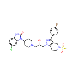 CS(=O)(=O)N1CCc2c(c(-c3ccc(Br)cc3)nn2C[C@@H](O)CN2CCC(n3c(=O)[nH]c4ccc(Cl)cc43)CC2)C1 ZINC000028136229