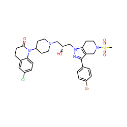 CS(=O)(=O)N1CCc2c(c(-c3ccc(Br)cc3)nn2C[C@H](O)CN2CCC(N3C(=O)CCc4cc(Cl)ccc43)CC2)C1 ZINC000003992197