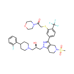 CS(=O)(=O)N1CCc2c(c(-c3ccc(C(F)(F)F)c(SCC(=O)N4CCOCC4)c3)nn2C[C@H](O)CN2CCC(c3ccccc3F)CC2)C1 ZINC000049775147