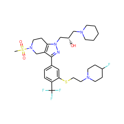 CS(=O)(=O)N1CCc2c(c(-c3ccc(C(F)(F)F)c(SCCN4CCC(F)CC4)c3)nn2C[C@@H](O)CN2CCCCC2)C1 ZINC000049793648