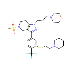 CS(=O)(=O)N1CCc2c(c(-c3ccc(C(F)(F)F)c(SCCN4CCCCC4)c3)nn2CCCN2CCOCC2)C1 ZINC000049784279