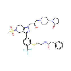 CS(=O)(=O)N1CCc2c(c(-c3ccc(C(F)(F)F)c(SCCNC(=O)Cc4ccccc4)c3)nn2C[C@H](O)CN2CCC(N3CCCC3=O)CC2)C1 ZINC000095538506