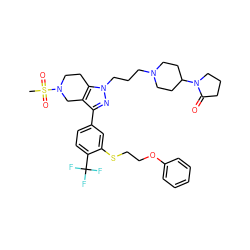 CS(=O)(=O)N1CCc2c(c(-c3ccc(C(F)(F)F)c(SCCOc4ccccc4)c3)nn2CCCN2CCC(N3CCCC3=O)CC2)C1 ZINC000049783996