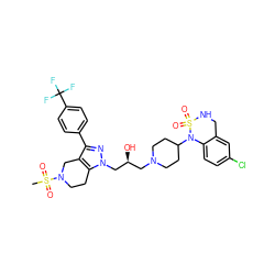 CS(=O)(=O)N1CCc2c(c(-c3ccc(C(F)(F)F)cc3)nn2C[C@@H](O)CN2CCC(N3c4ccc(Cl)cc4CNS3(=O)=O)CC2)C1 ZINC000028572316