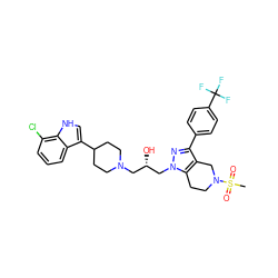 CS(=O)(=O)N1CCc2c(c(-c3ccc(C(F)(F)F)cc3)nn2C[C@@H](O)CN2CCC(c3c[nH]c4c(Cl)cccc34)CC2)C1 ZINC000028824427