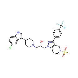 CS(=O)(=O)N1CCc2c(c(-c3ccc(C(F)(F)F)cc3)nn2C[C@@H](O)CN2CCC(c3c[nH]c4ccc(Cl)cc34)CC2)C1 ZINC000028824413