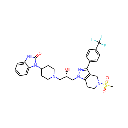 CS(=O)(=O)N1CCc2c(c(-c3ccc(C(F)(F)F)cc3)nn2C[C@@H](O)CN2CCC(n3c(=O)[nH]c4ccccc43)CC2)C1 ZINC000028339842