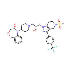 CS(=O)(=O)N1CCc2c(c(-c3ccc(C(F)(F)F)cc3)nn2C[C@H](O)CN2CCC(N3C(=O)COCc4ccccc43)CC2)C1 ZINC000034804918