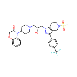 CS(=O)(=O)N1CCc2c(c(-c3ccc(C(F)(F)F)cc3)nn2C[C@H](O)CN2CCC(N3C(=O)COc4ccccc43)CC2)C1 ZINC000034804804