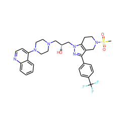 CS(=O)(=O)N1CCc2c(c(-c3ccc(C(F)(F)F)cc3)nn2C[C@H](O)CN2CCN(c3ccnc4ccccc34)CC2)C1 ZINC000034804764